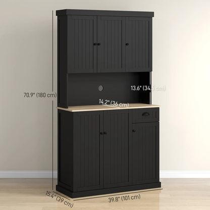 71 Inch Kitchen Pantry Buffet Hutch Cabinet Microwave Stand, Black Kitchen Pantry Cabinets at Gallery Canada