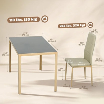 3-Piece Rectangular Glass Kitchen Table, Metal Frame, Faux Leather Chairs Dining Table Sets at Gallery Canada