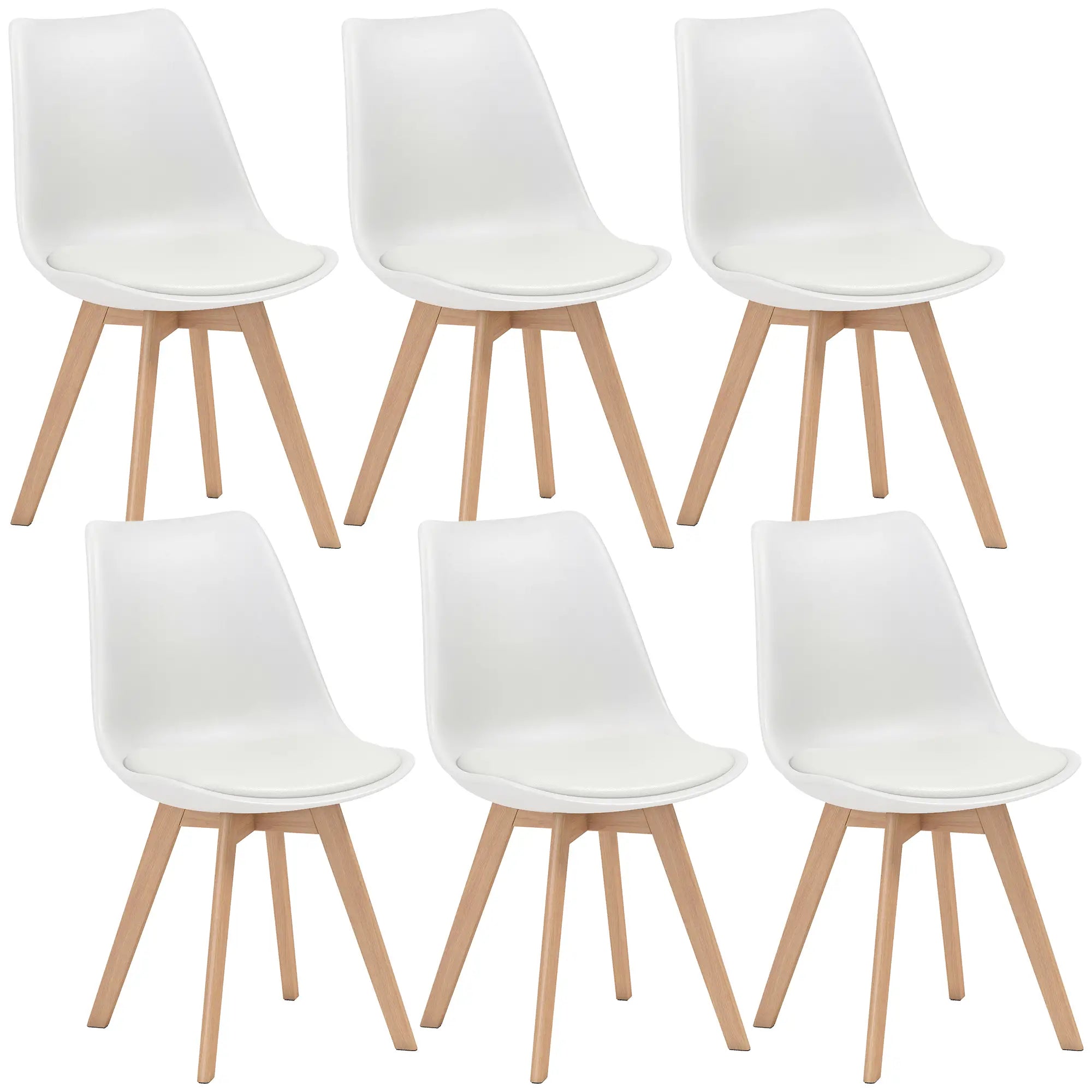 Rubber Wood Dining Table Chairs Set, 6 Chairs, PU Leather Cushion Dining Chairs White, Natural at Gallery Canada