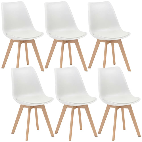 Rubber Wood Dining Table Chairs Set, 6 Chairs, PU Leather Cushion
