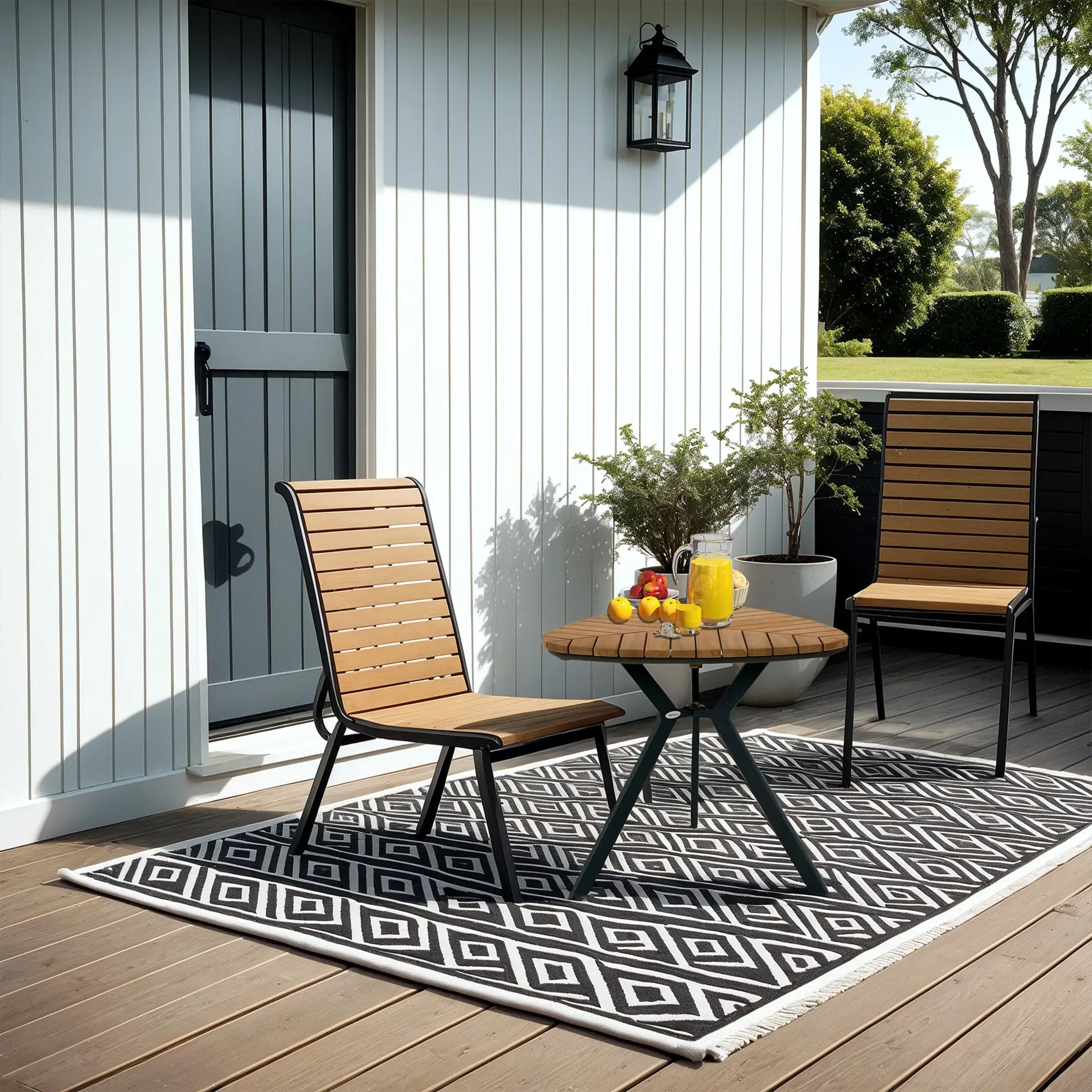 35.4" Outdoor Dining Table, Slatted Acacia Wood Top, Steel Legs Patio Dinning Tables at Gallery Canada