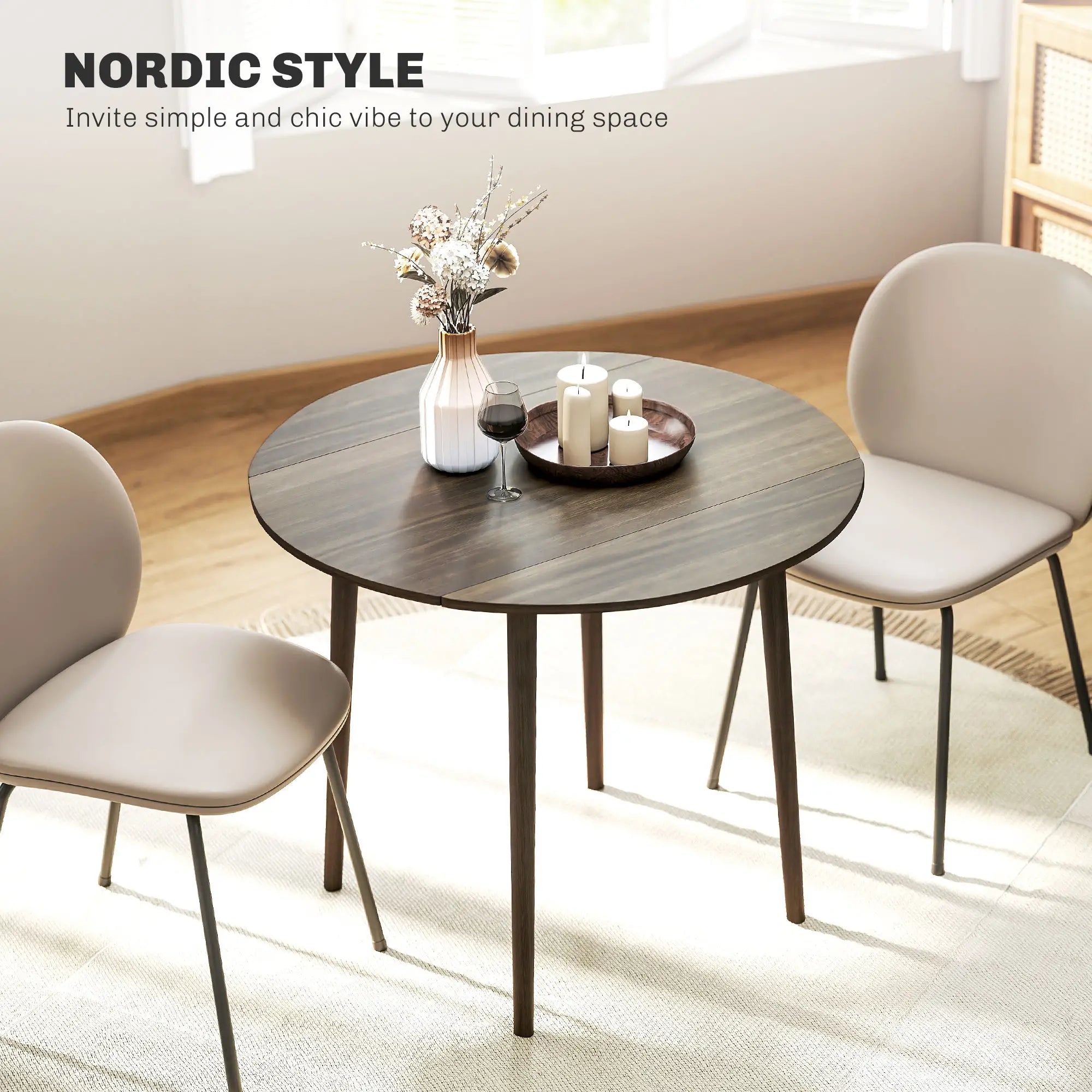 Round Folding Dining Table, Drop Leaf Kitchen Table, Distressed Grey, Wood Legs, Grey Bar Tables & Dining Tables at Gallery Canada