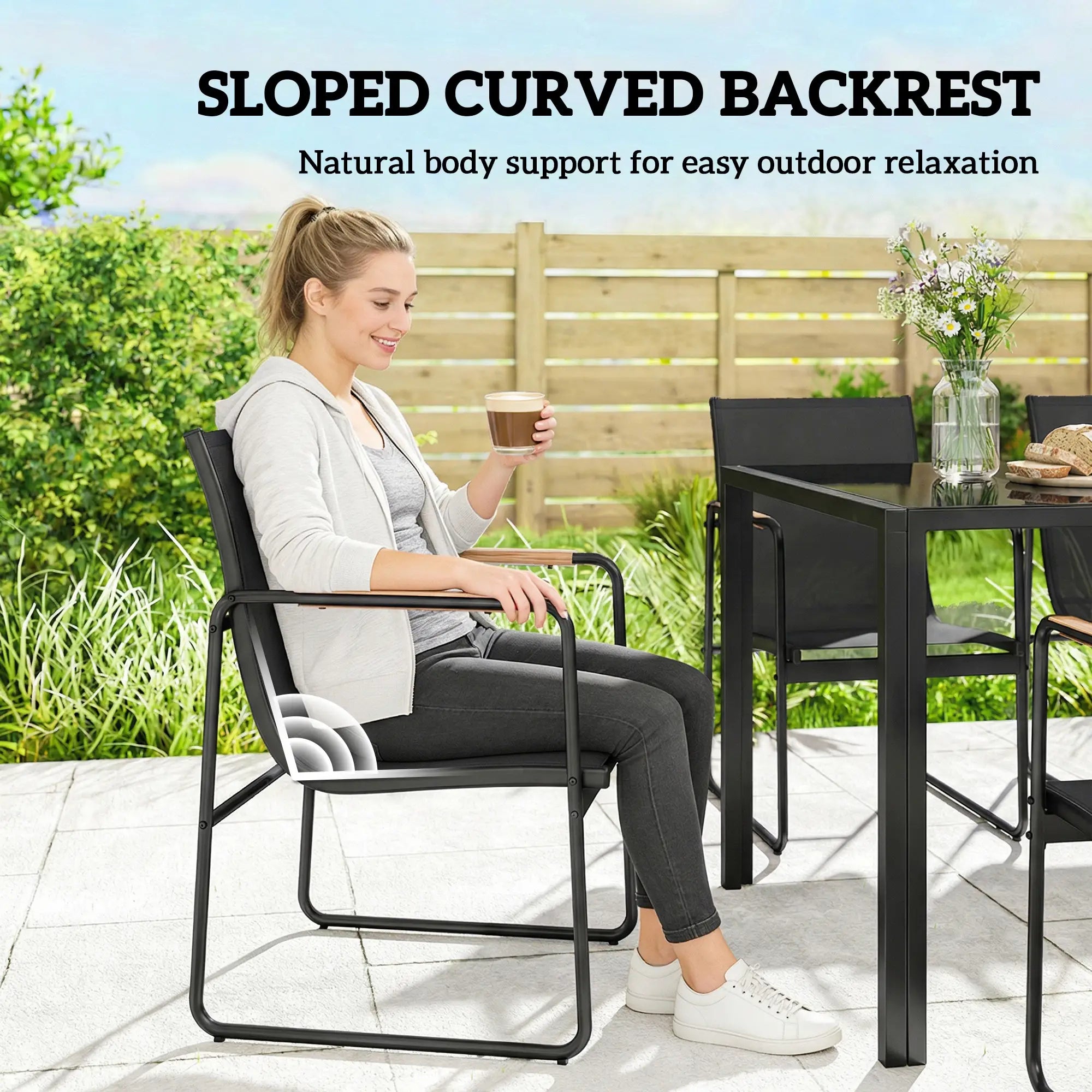 7 Piece Outdoor Dining Set, Glass Patio Table And Chairs, Black Outdoor Dining Sets at Gallery Canada