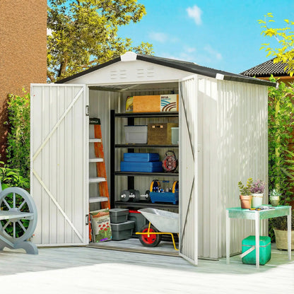 6.5' x 4' Outdoor Storage Shed, Metal Garden Shed, Silver-White Sheds at Gallery Canada