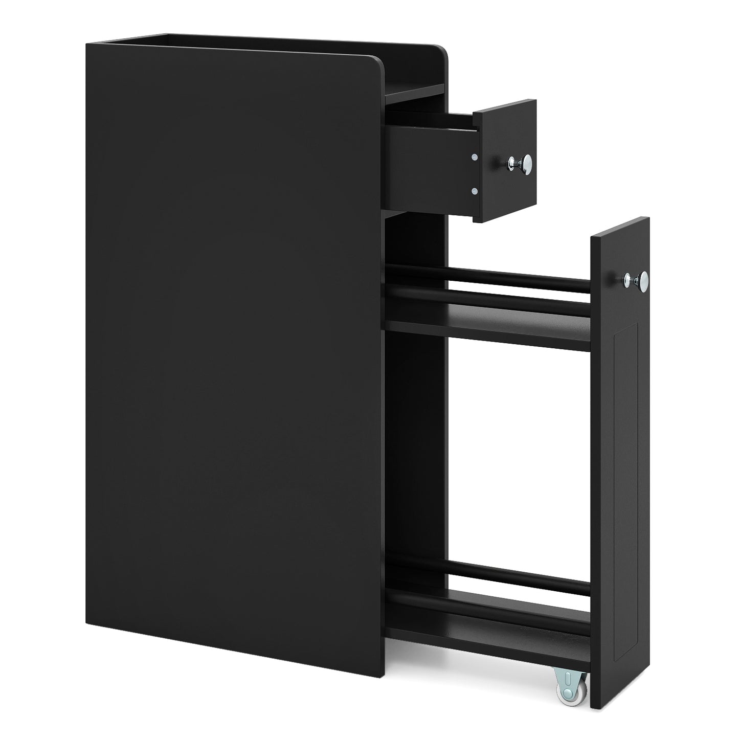 Small Bathroom Storage Cabinet 4-Tier Narrow Toilet Side Storage Cabinet with Slide Out Drawers on Casters, Black Floor Cabinets at Gallery Canada