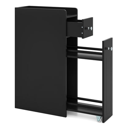 Small Bathroom Storage Cabinet 4-Tier Narrow Toilet Side Storage Cabinet with Slide Out Drawers on Casters, Black Floor Cabinets at Gallery Canada