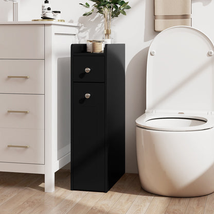 Small Bathroom Storage Cabinet 4-Tier Narrow Toilet Side Storage Cabinet with Slide Out Drawers on Casters, Black Floor Cabinets at Gallery Canada