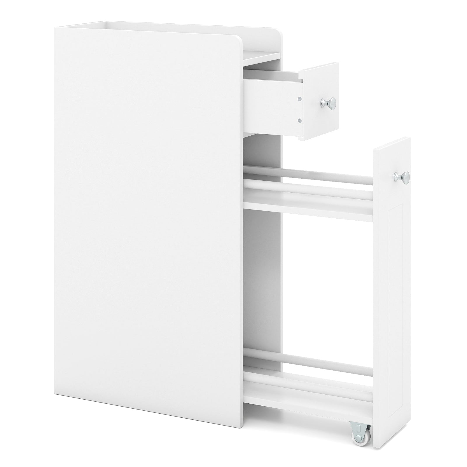 Small Bathroom Storage Cabinet 4-Tier Narrow Toilet Side Storage Cabinet with Slide Out Drawers on Casters, White Floor Cabinets at Gallery Canada