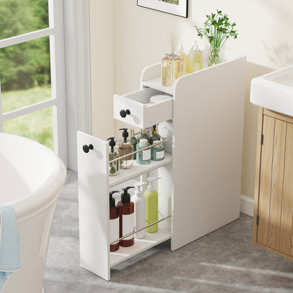 Small Bathroom Storage Cabinet 4-Tier Narrow Toilet Side Storage Cabinet with Slide Out Drawers on Casters, White Floor Cabinets at Gallery Canada