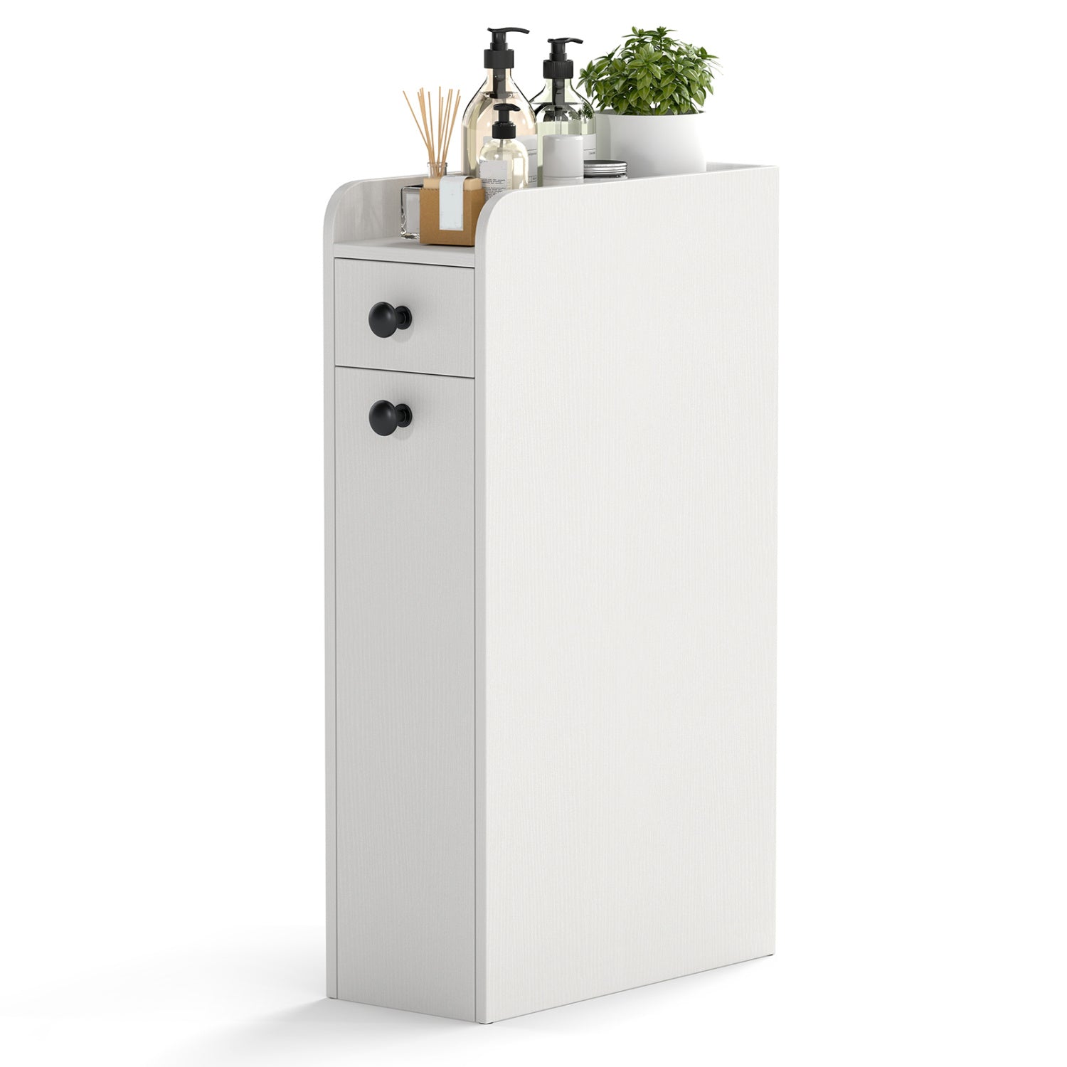 Small Bathroom Storage Cabinet 4-Tier Narrow Toilet Side Storage Cabinet with Slide Out Drawers on Casters, White Floor Cabinets at Gallery Canada