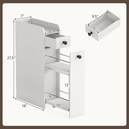 Small Bathroom Storage Cabinet 4-Tier Narrow Toilet Side Storage Cabinet with Slide Out Drawers on Casters, White Floor Cabinets at Gallery Canada