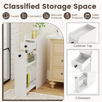 Small Bathroom Storage Cabinet 4-Tier Narrow Toilet Side Storage Cabinet with Slide Out Drawers on Casters, White Floor Cabinets at Gallery Canada