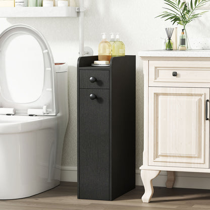 Small Bathroom Storage Cabinet 4-Tier Narrow Toilet Side Storage Cabinet with Slide Out Drawers on Casters, Black Floor Cabinets at Gallery Canada