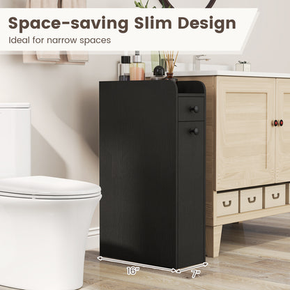 Small Bathroom Storage Cabinet 4-Tier Narrow Toilet Side Storage Cabinet with Slide Out Drawers on Casters, Black Floor Cabinets at Gallery Canada