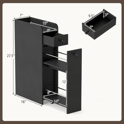 Small Bathroom Storage Cabinet 4-Tier Narrow Toilet Side Storage Cabinet with Slide Out Drawers on Casters, Black Floor Cabinets at Gallery Canada