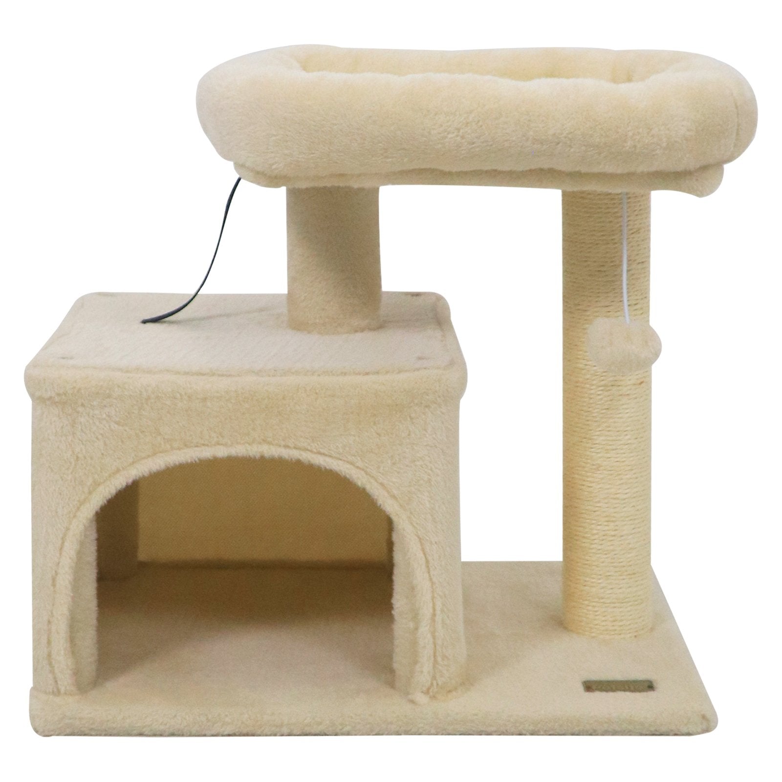 Small Cat Tree with Large Padded Plush Perch for Indoor Cats, Beige