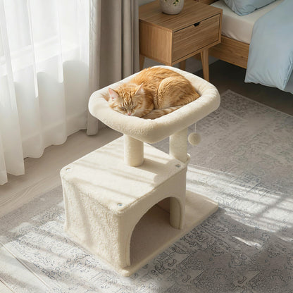 Small Cat Tree with Large Padded Plush Perch for Indoor Cats, Beige Cat Trees Condos & Scratchers at Gallery Canada