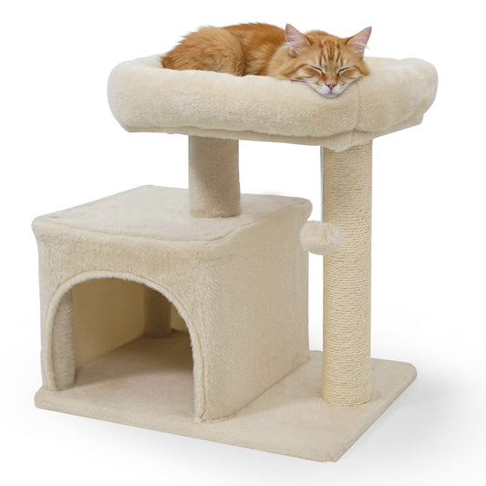 Small Cat Tree with Large Padded Plush Perch for Indoor Cats, Beige Cat Trees Condos & Scratchers Beige at Gallery Canada