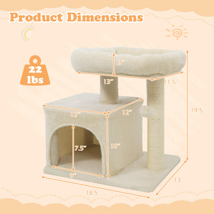 Small Cat Tree with Large Padded Plush Perch for Indoor Cats, Beige Cat Trees Condos & Scratchers at Gallery Canada