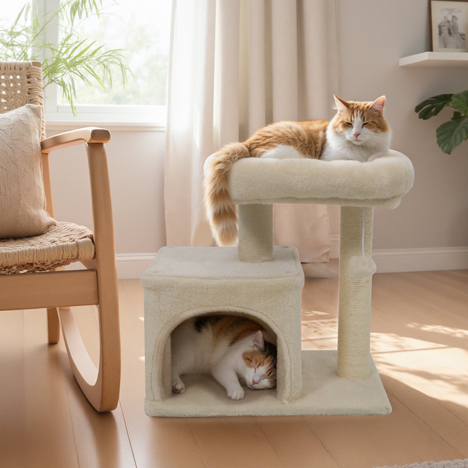 Small Cat Tree with Large Padded Plush Perch for Indoor Cats, Beige Cat Trees Condos & Scratchers at Gallery Canada
