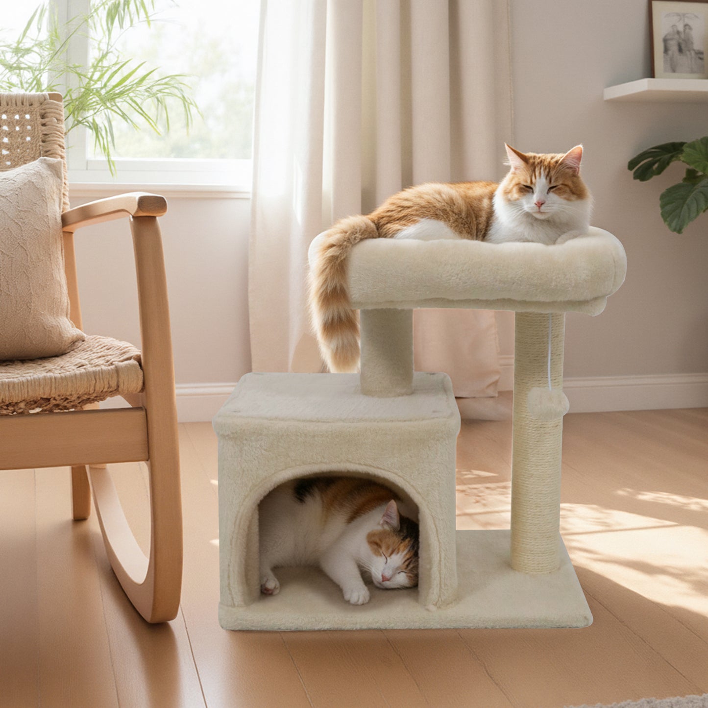 Small Cat Tree with Large Padded Plush Perch for Indoor Cats, Beige Cat Trees Condos & Scratchers at Gallery Canada