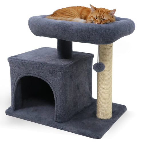 Small Cat Tree with Large Padded Plush Perch for Indoor Cats, Dark Gray