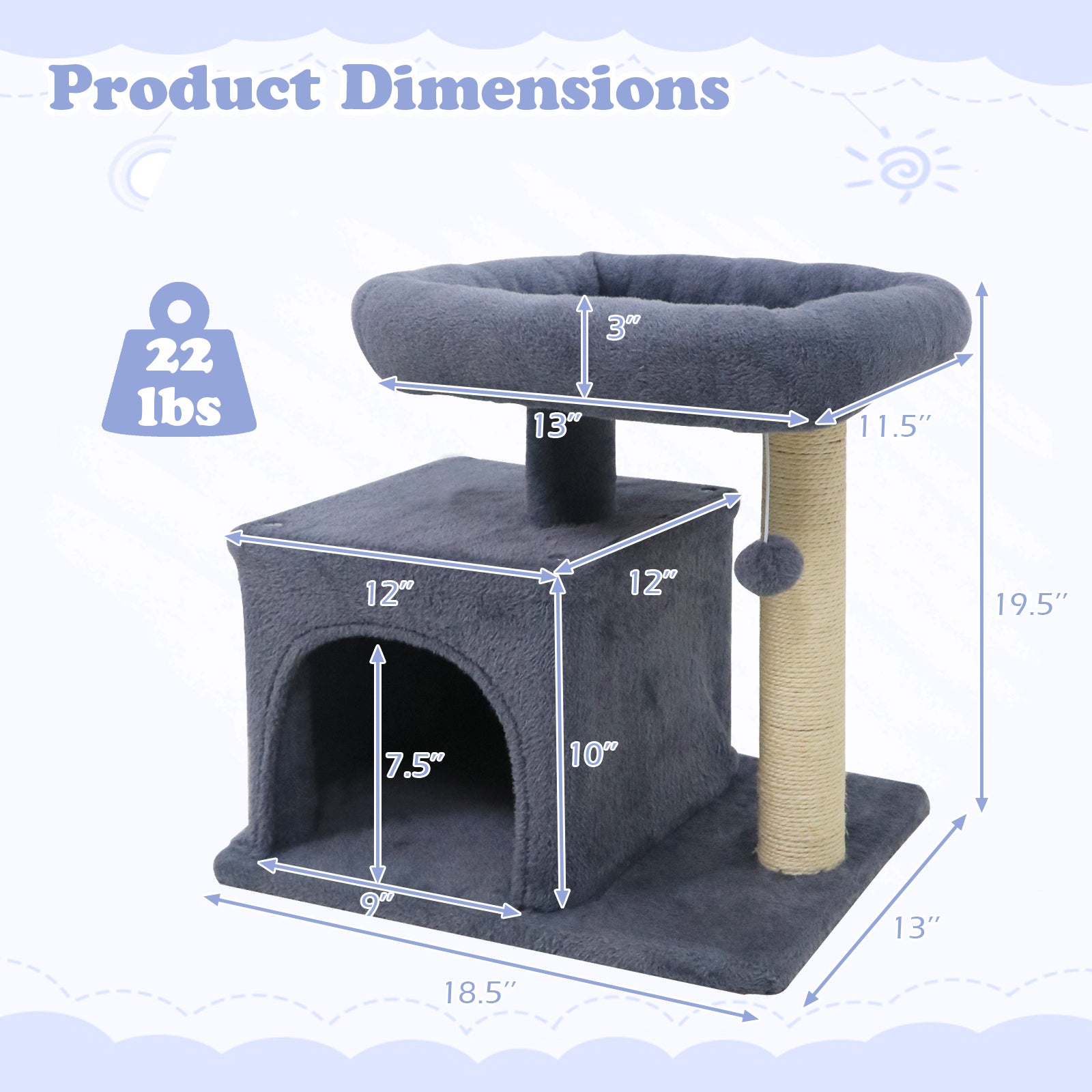 Small Cat Tree with Large Padded Plush Perch for Indoor Cats, Dark Gray Cat Trees Condos & Scratchers at Gallery Canada
