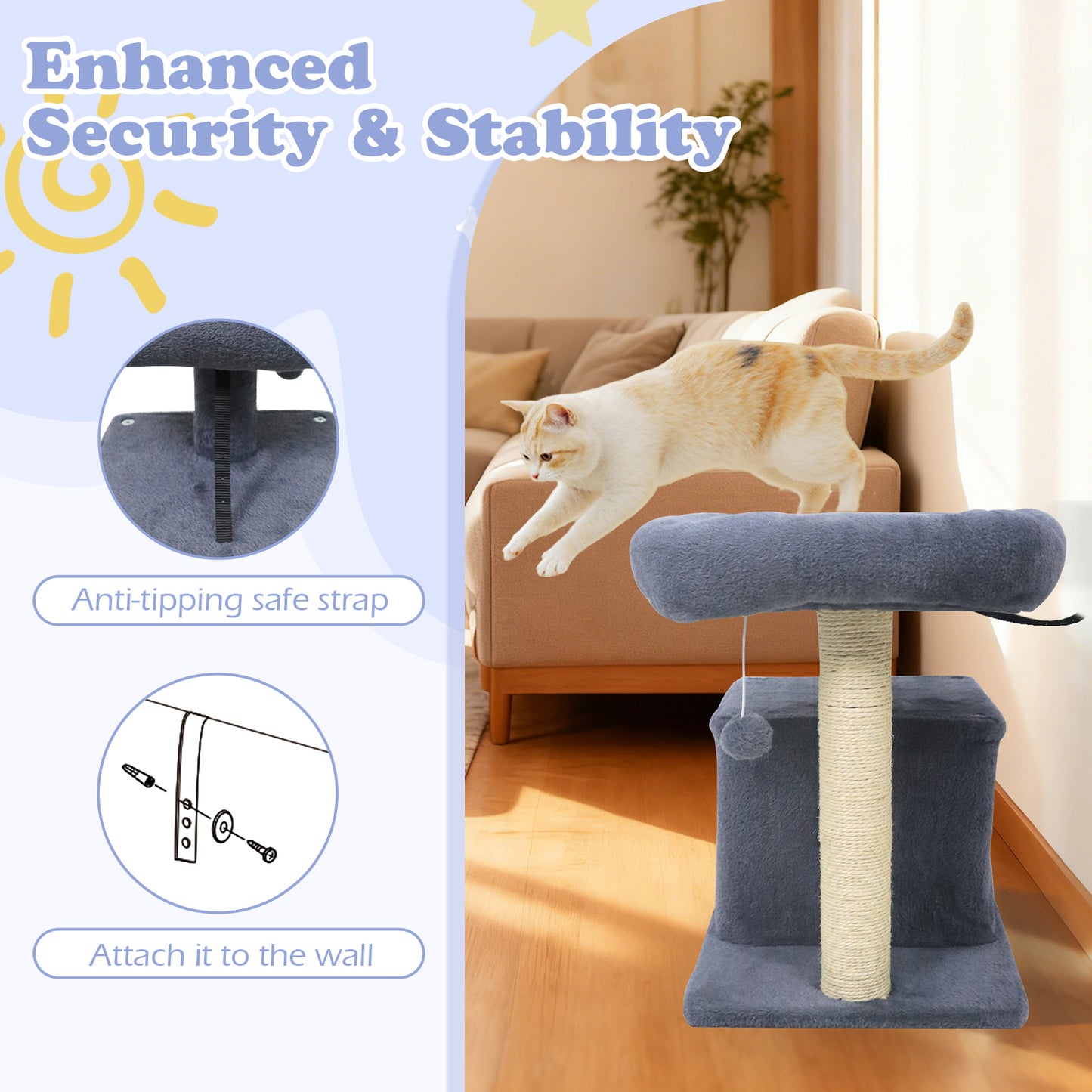 Small Cat Tree with Large Padded Plush Perch for Indoor Cats, Dark Gray Cat Trees Condos & Scratchers at Gallery Canada