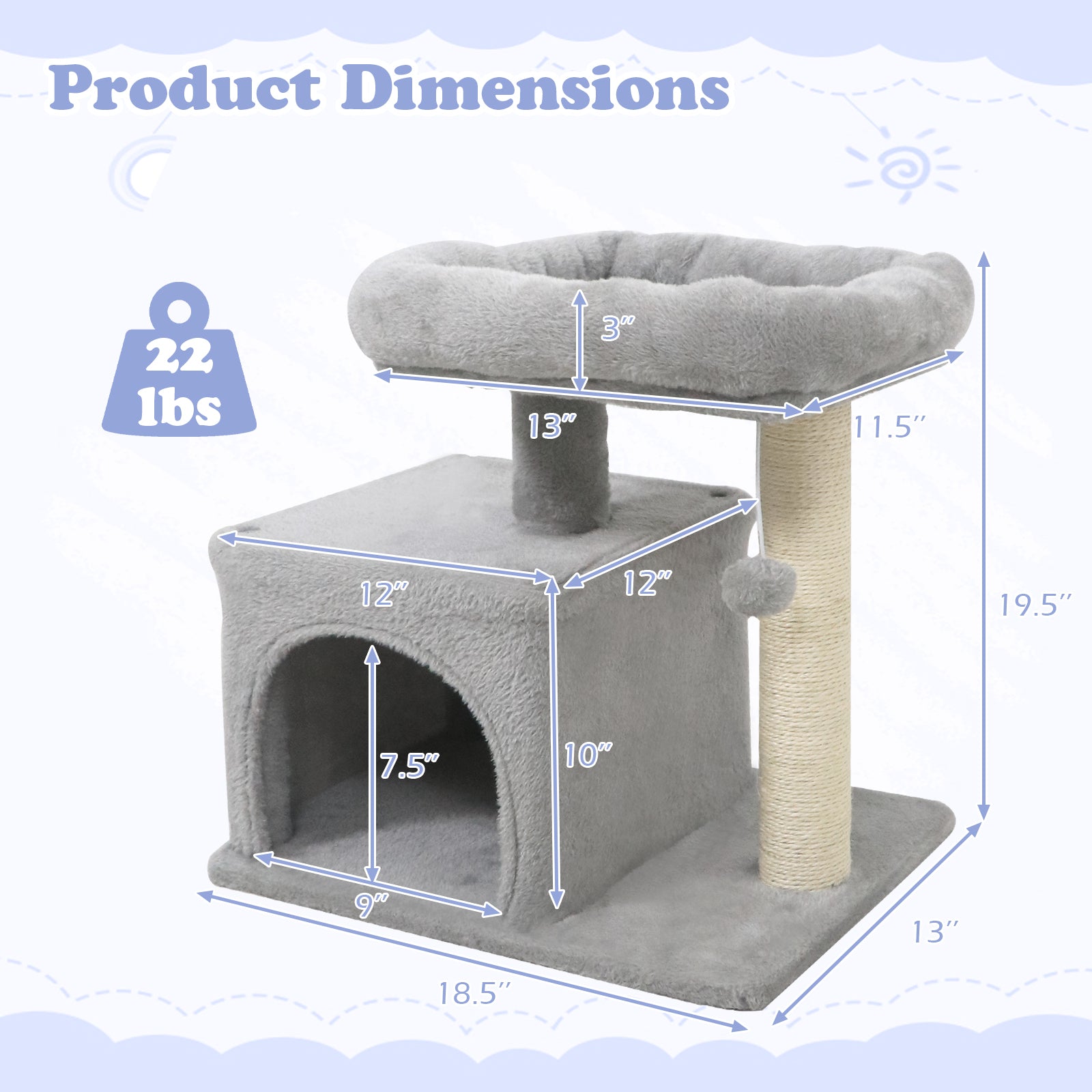 Small Cat Tree with Large Padded Plush Perch for Indoor Cats, Light Gray Cat Trees Condos & Scratchers at Gallery Canada