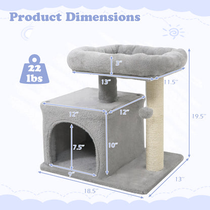 Small Cat Tree with Large Padded Plush Perch for Indoor Cats, Light Gray Cat Trees Condos & Scratchers at Gallery Canada