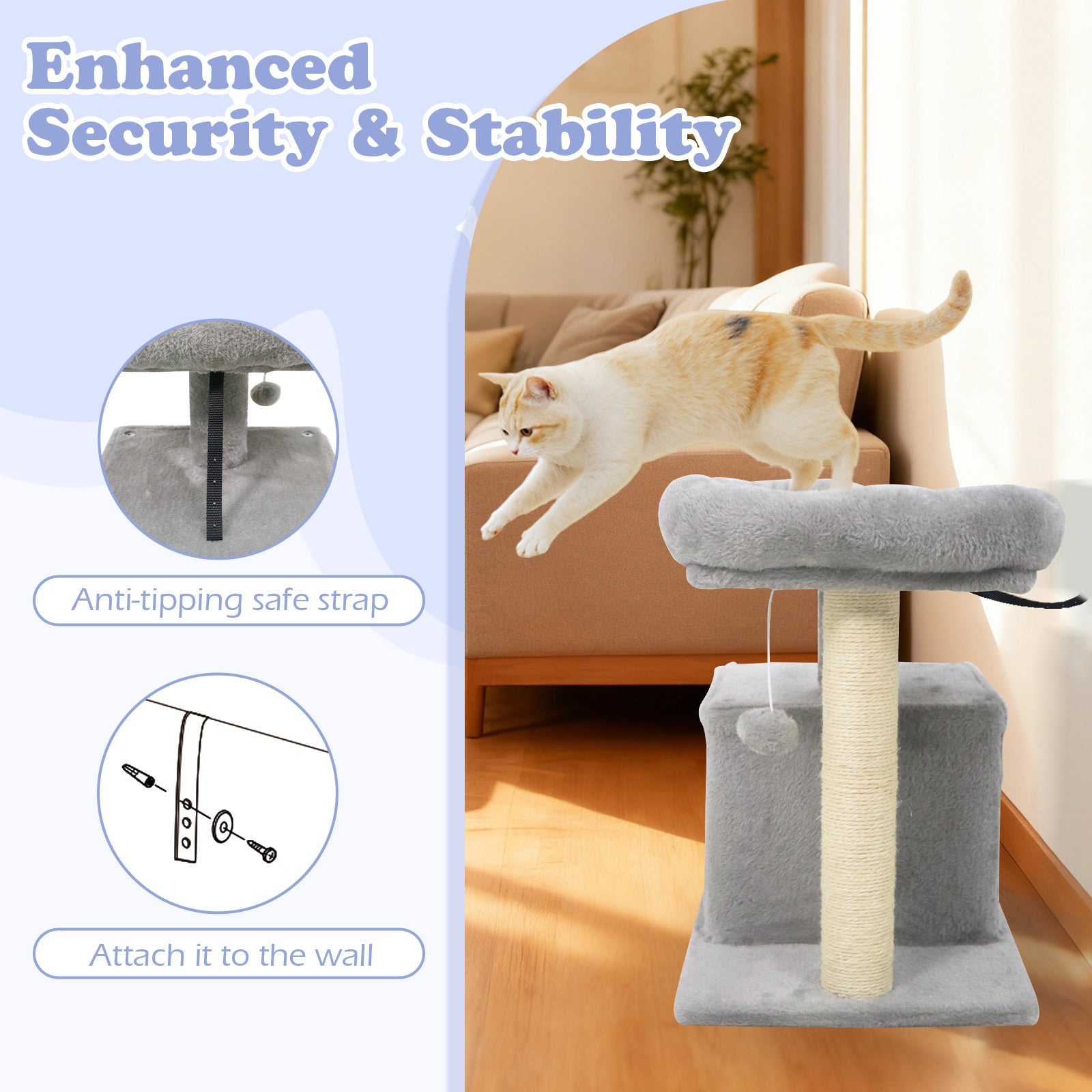 Small Cat Tree with Large Padded Plush Perch for Indoor Cats, Light Gray Cat Trees Condos & Scratchers at Gallery Canada