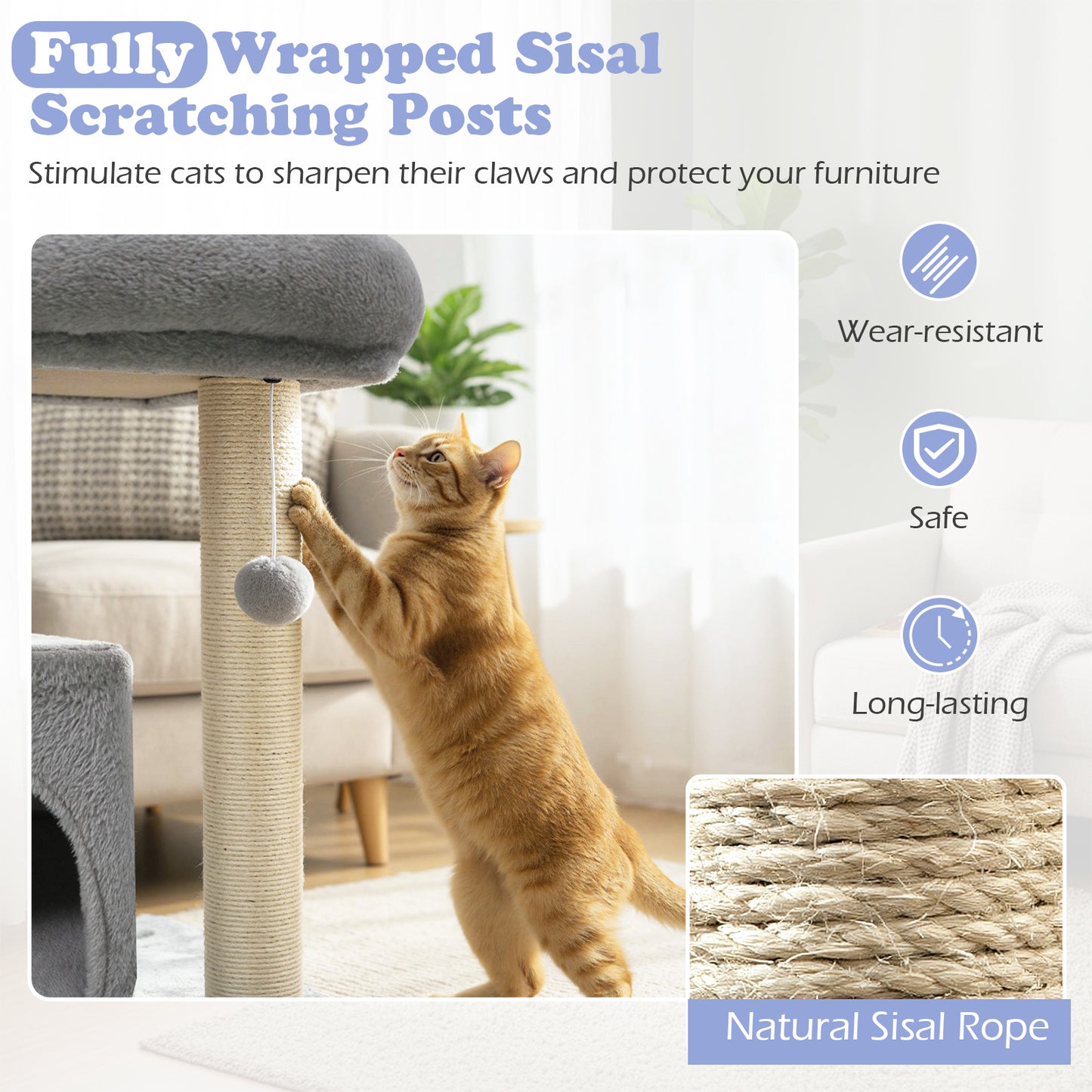 Small Cat Tree with Large Padded Plush Perch for Indoor Cats, Light Gray Cat Trees Condos & Scratchers at Gallery Canada