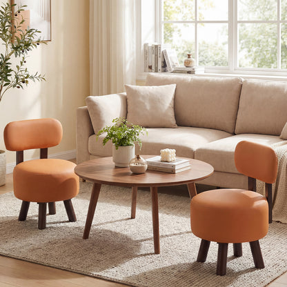 Small Footrest Stools Set of 2, Round Ottoman with Backrest, Orange Ottomans at Gallery Canada