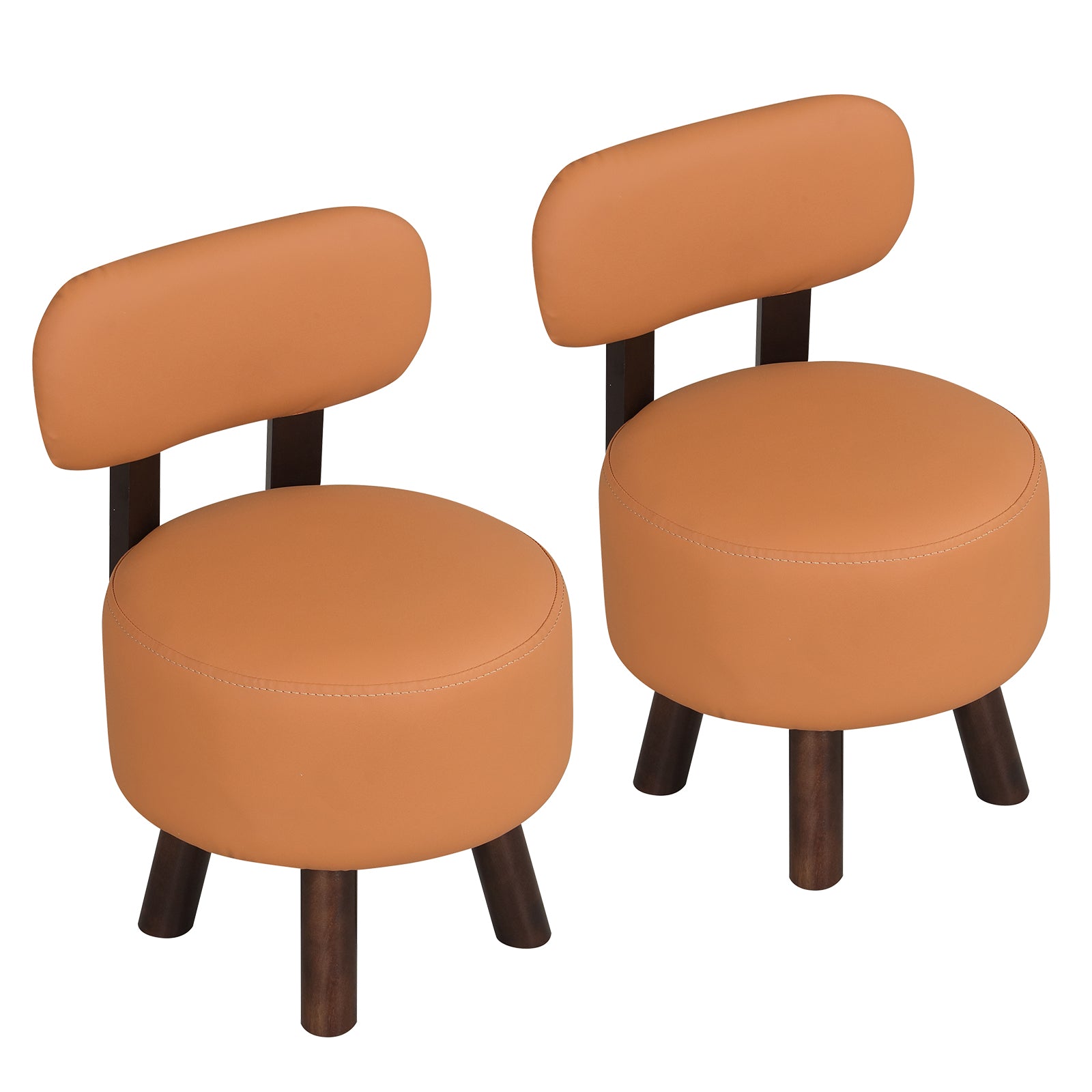 Small Footrest Stools Set of 2, Round Ottoman with Backrest, Orange Ottomans Orange at Gallery Canada