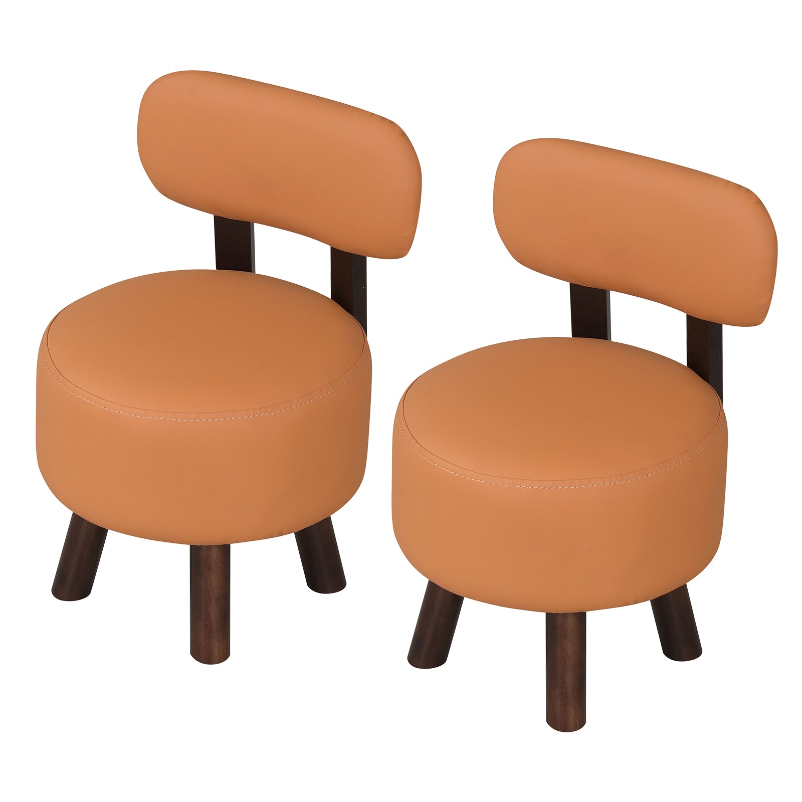 Small Footrest Stools Set of 2, Round Ottoman with Backrest, Orange Ottomans at Gallery Canada