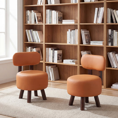 Small Footrest Stools Set of 2, Round Ottoman with Backrest, Orange Ottomans at Gallery Canada