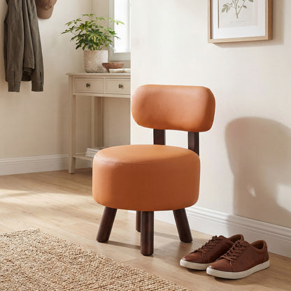 Small Footrest Stools Set of 2, Round Ottoman with Backrest, Orange Ottomans at Gallery Canada