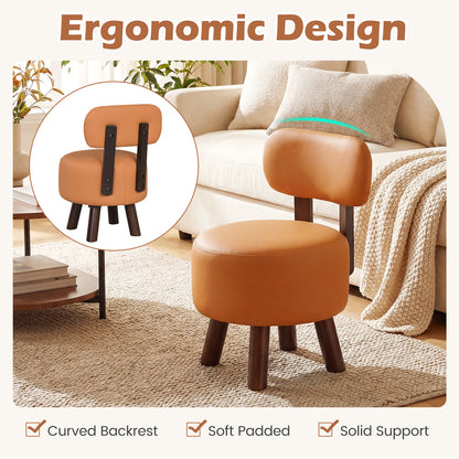 Small Footrest Stools Set of 2, Round Ottoman with Backrest, Orange Ottomans at Gallery Canada