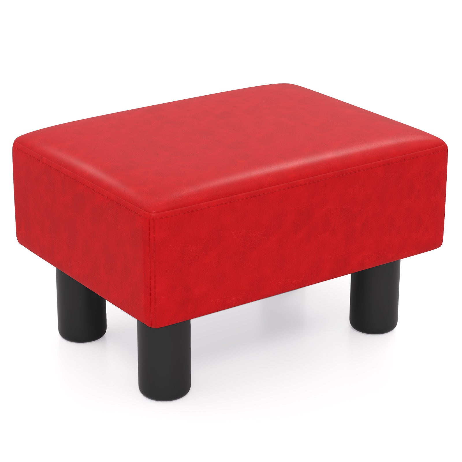 Small Rectangular Seat Ottoman Footstool, PU Leather, Red Ottomans Red at Gallery Canada