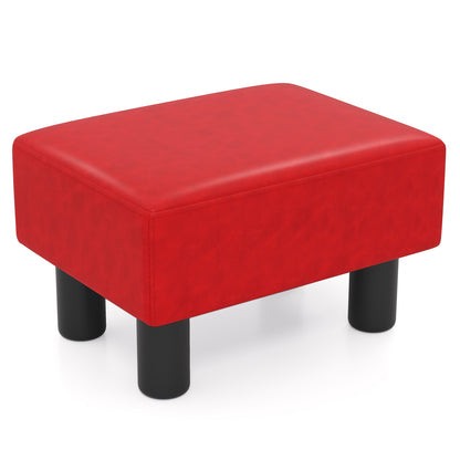 Small Rectangular Seat Ottoman Footstool, PU Leather, Red
