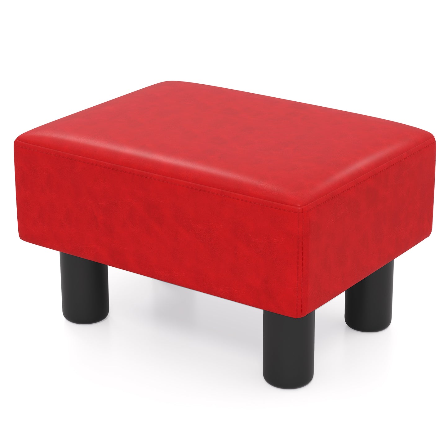 Small Rectangular Seat Ottoman Footstool, PU Leather, Red