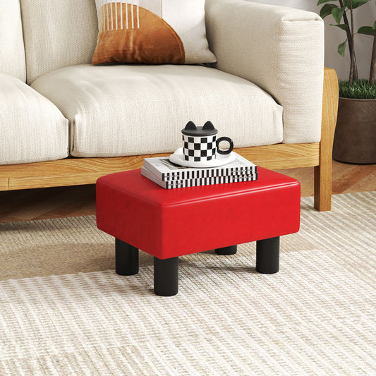 Small PU Leather Rectangular Seat Ottoman Footstool, Red