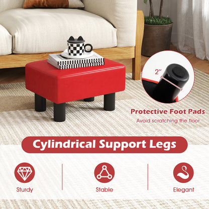 Small Rectangular Seat Ottoman Footstool, PU Leather, Red