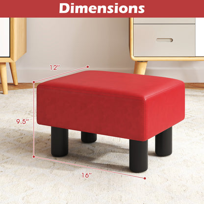 Small Rectangular Seat Ottoman Footstool, PU Leather, Red