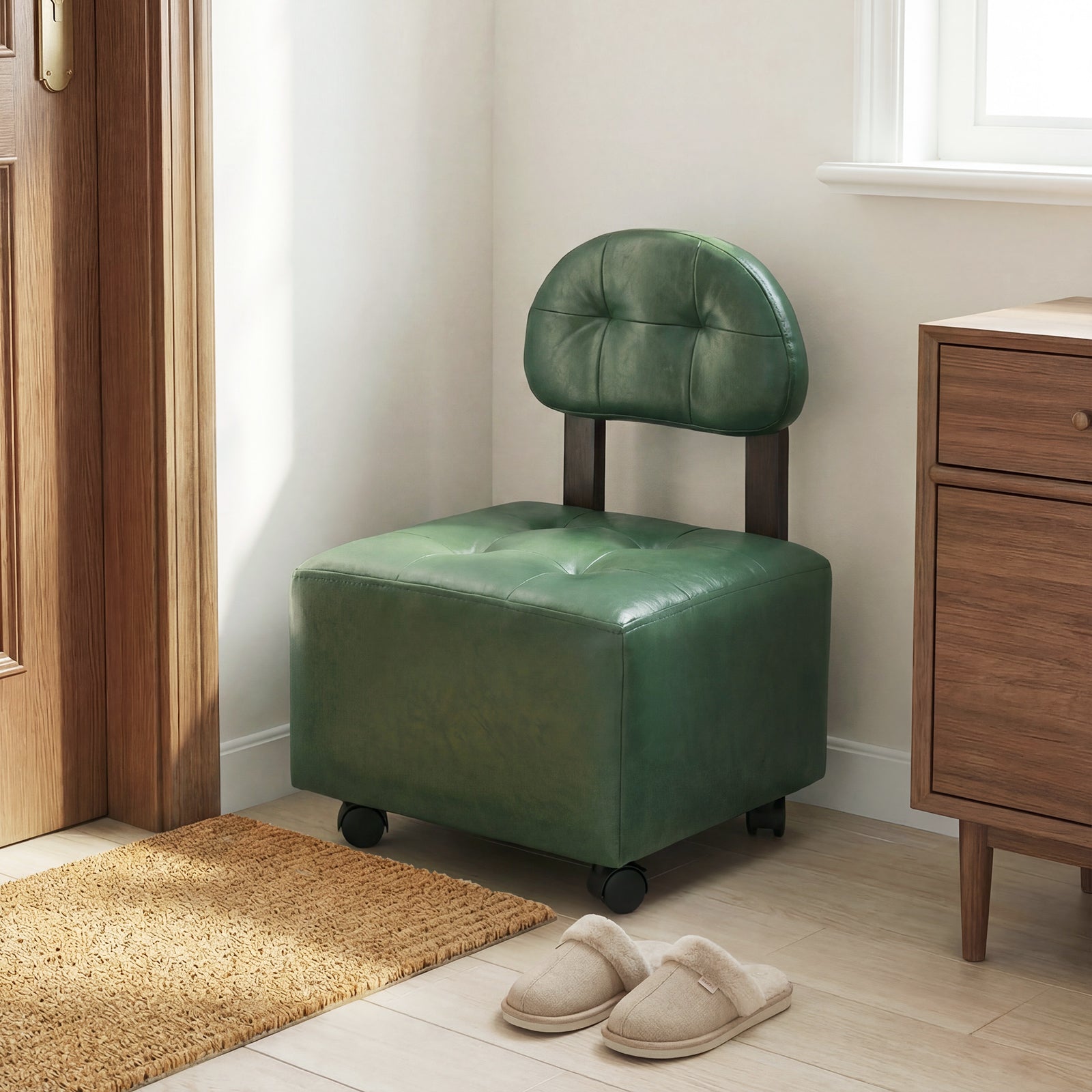 Small Rolling Footrest Stools Set Of 2, Green Ottomans at Gallery Canada