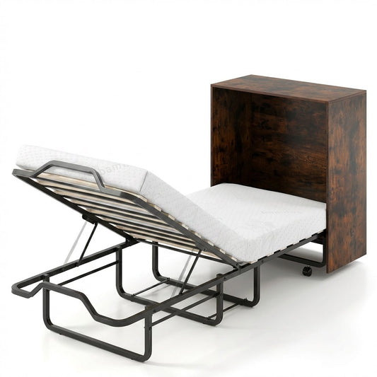 Transformer Murphy Bed With Wheels, Foldable Cot, Brown Folding Beds Rustic Brown at Gallery Canada