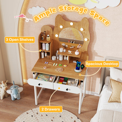 Small Vanity Desk with Mirror and Lights Cute Kitty Makeup Table with Power Outlets, Natural Makeup Vanities at Gallery Canada