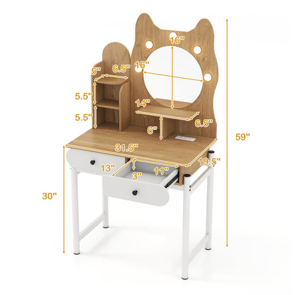 Small Vanity Desk with Mirror and Lights Cute Kitty Makeup Table with Power Outlets, Natural Makeup Vanities at Gallery Canada