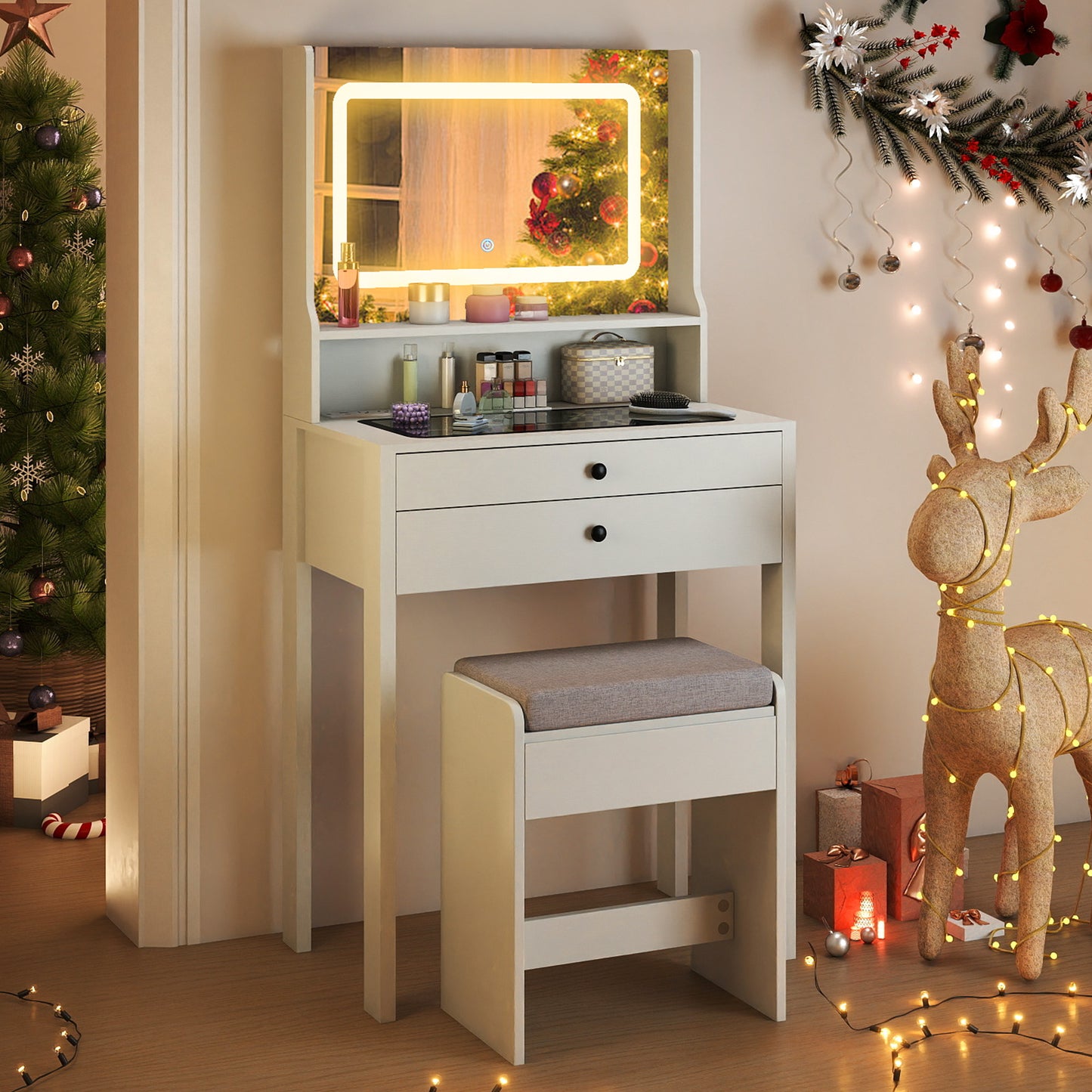 Small Vanity Desk with Mirror and Lights for Bedroom, White Makeup Vanities at Gallery Canada