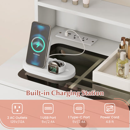 Small Vanity Desk with Mirror and Lights for Bedroom, White Makeup Vanities at Gallery Canada